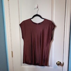 Express Women's Brown Short Sleeve Satin Top